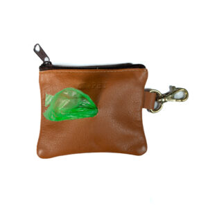 Poop bag in pelle senape con zip