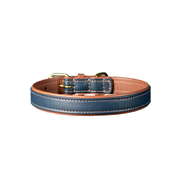 Collare in pelle blu e beige