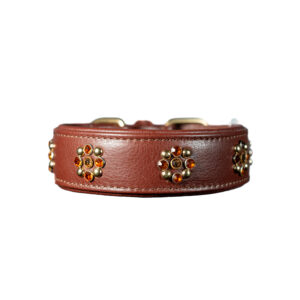 Collare alto in pelle marrone cioccolato con cristalli topaz, light topaz e smoked topaz