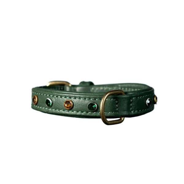Collare in pelle verde per Chihuahua con cristalli emerald e light topaz - immagine 2