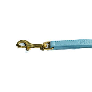 Guinzaglio in pelle azzurra con borchie e cristalli acquamarina