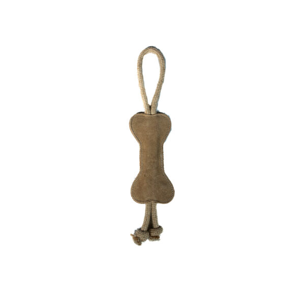 Gioco in camoscio e cordino beige, imbottito in cotone a forma di osso